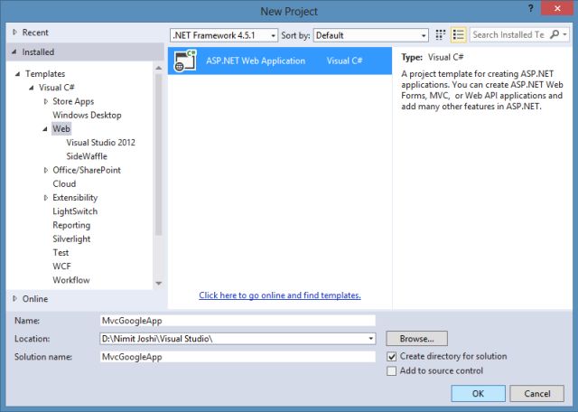 Creating Web Application in VS 2013